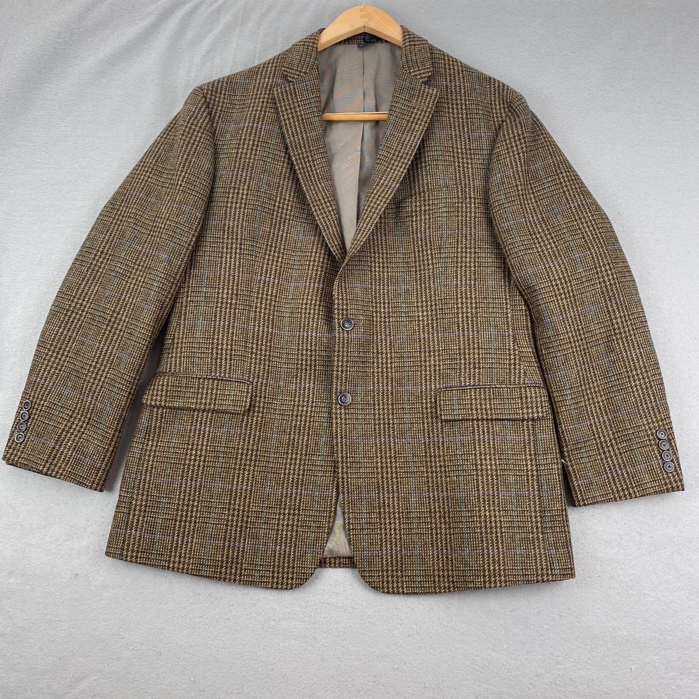 Jos A Bank MOON Wool Blazer Mens 44R Brown Windowpane Jacket Sport Coat
